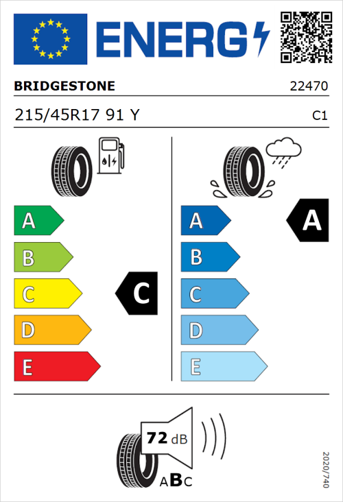 Tyre Label for Bridgestone Potenza Sport 215/45R17 91Y