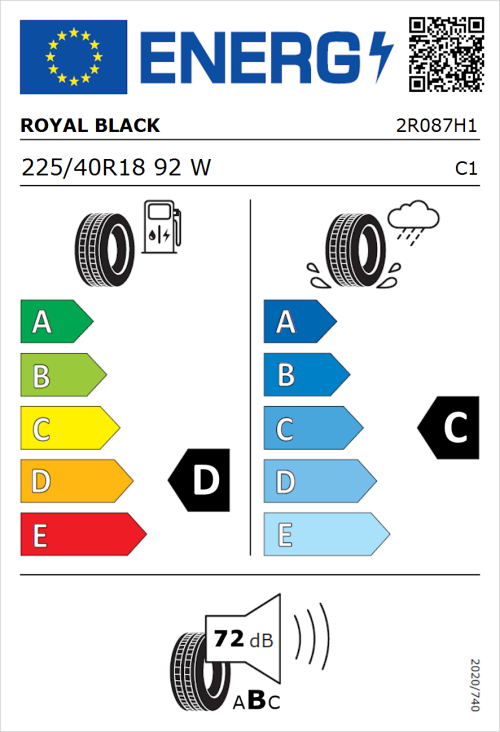 Tyre Label for Royal Black Performance 225/40R18 92W